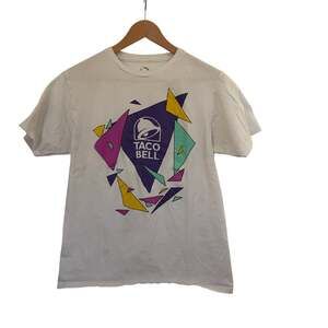 Taco Bell Logo T-Shirt M White Geometric 90s Style Graphic Fast Food Tee Worn